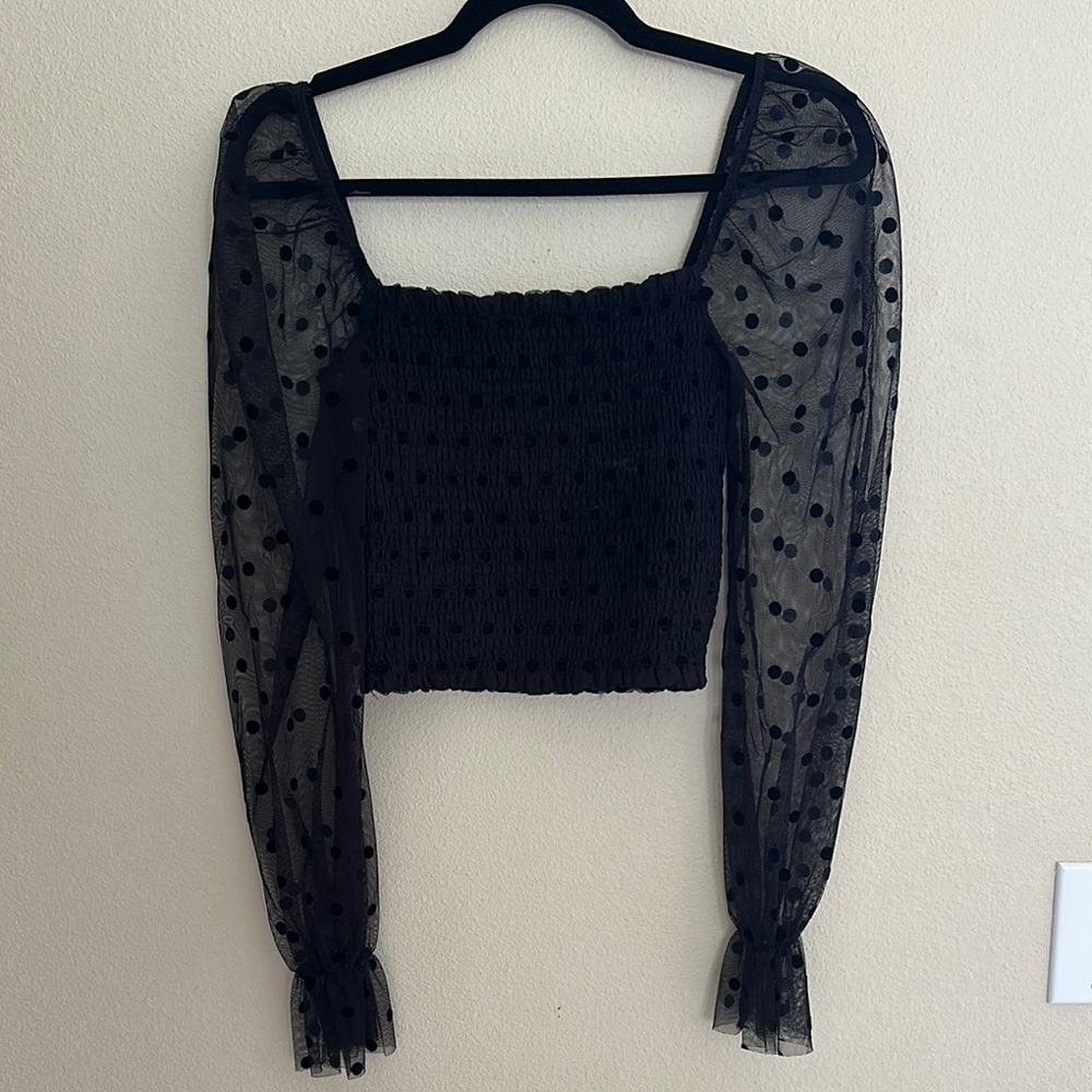 Forever 21 Black Mesh Sleeve Blouse
